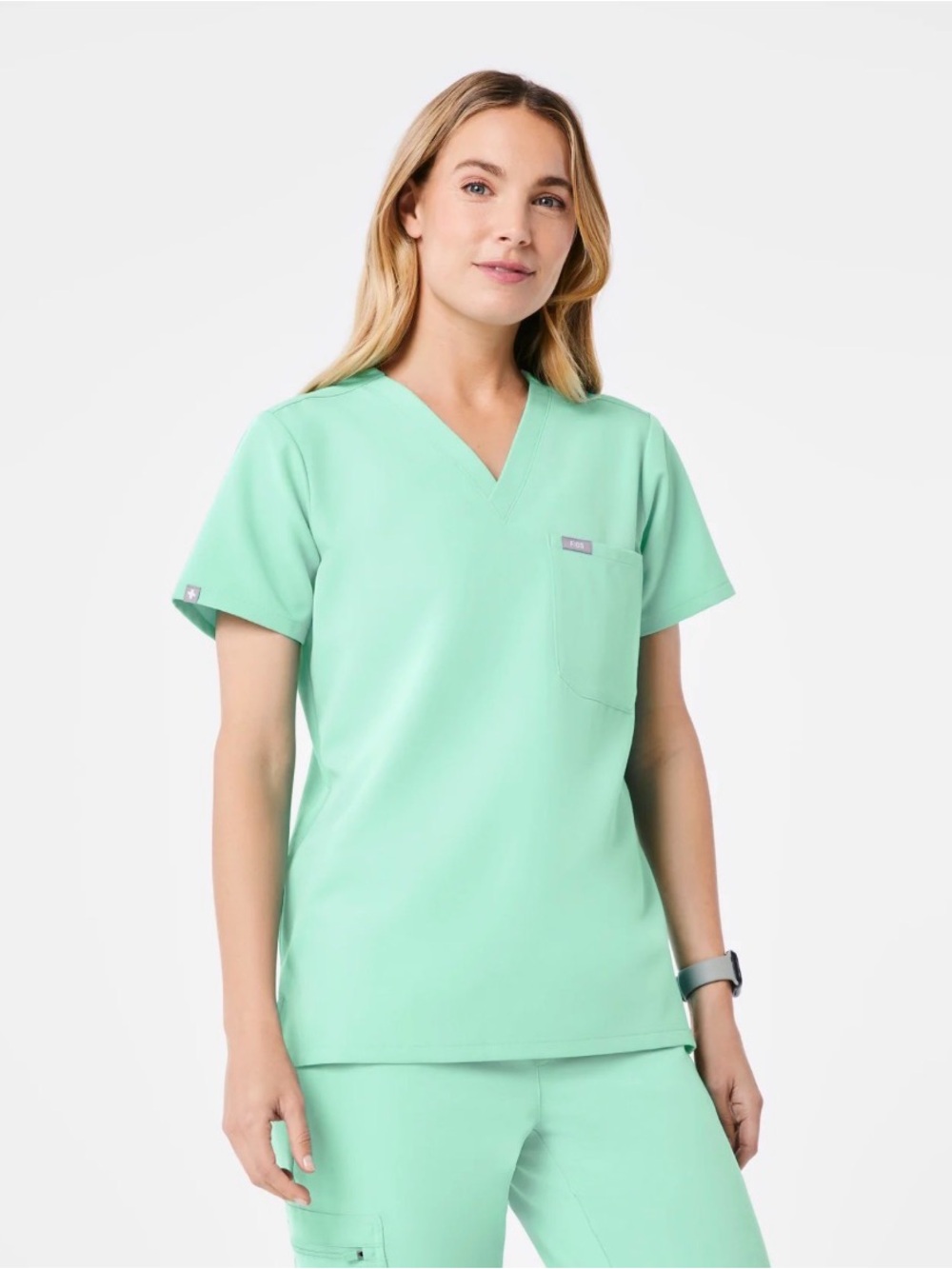 Figs Catarina Sea Glass Green V-Neck Scrub Top with Chest Pocket Size Medium